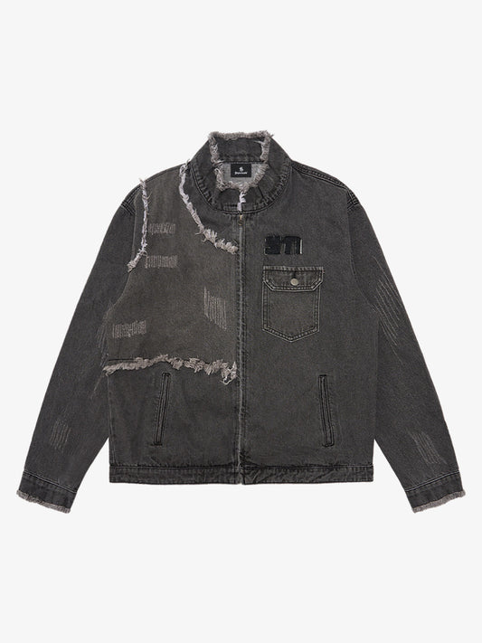 Thesupermade Appliqué Deconstructed Patchwork Distressed Raw-edge Denim Jacket 