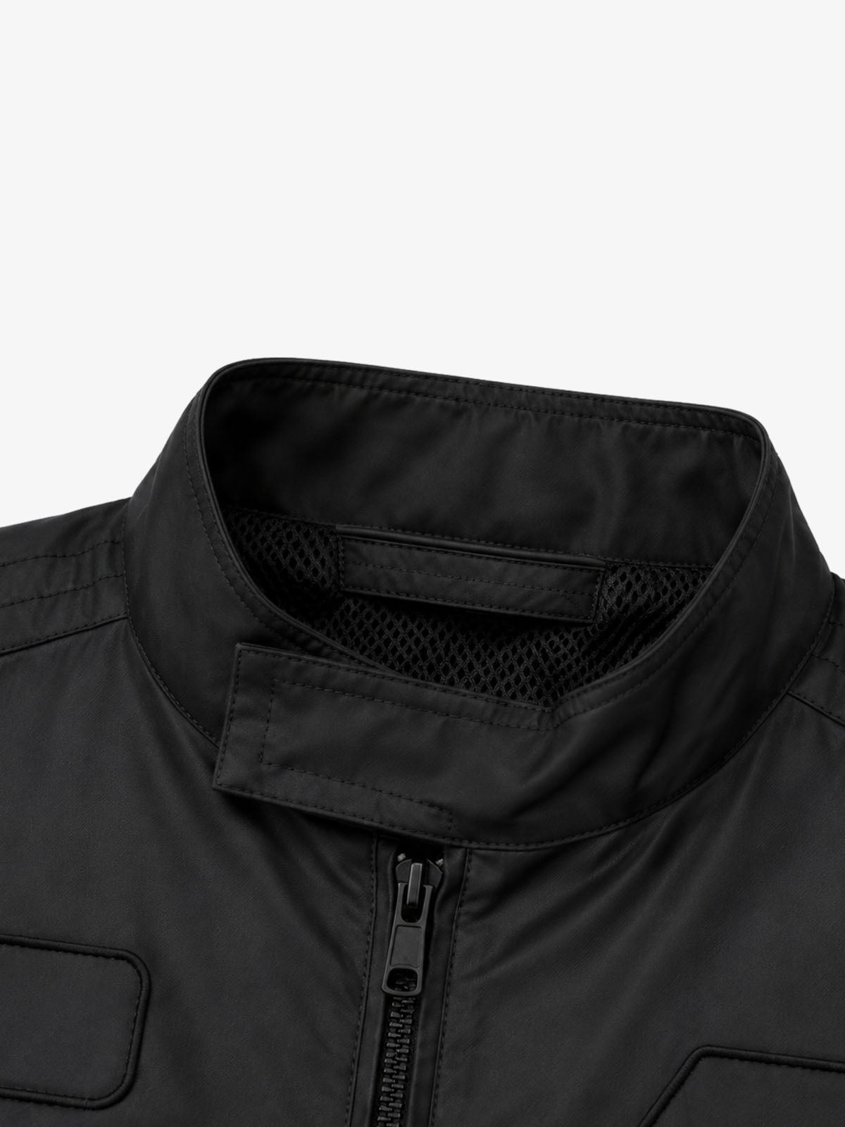 Patch Detail Glossy Stand-Collar Biker Jacket