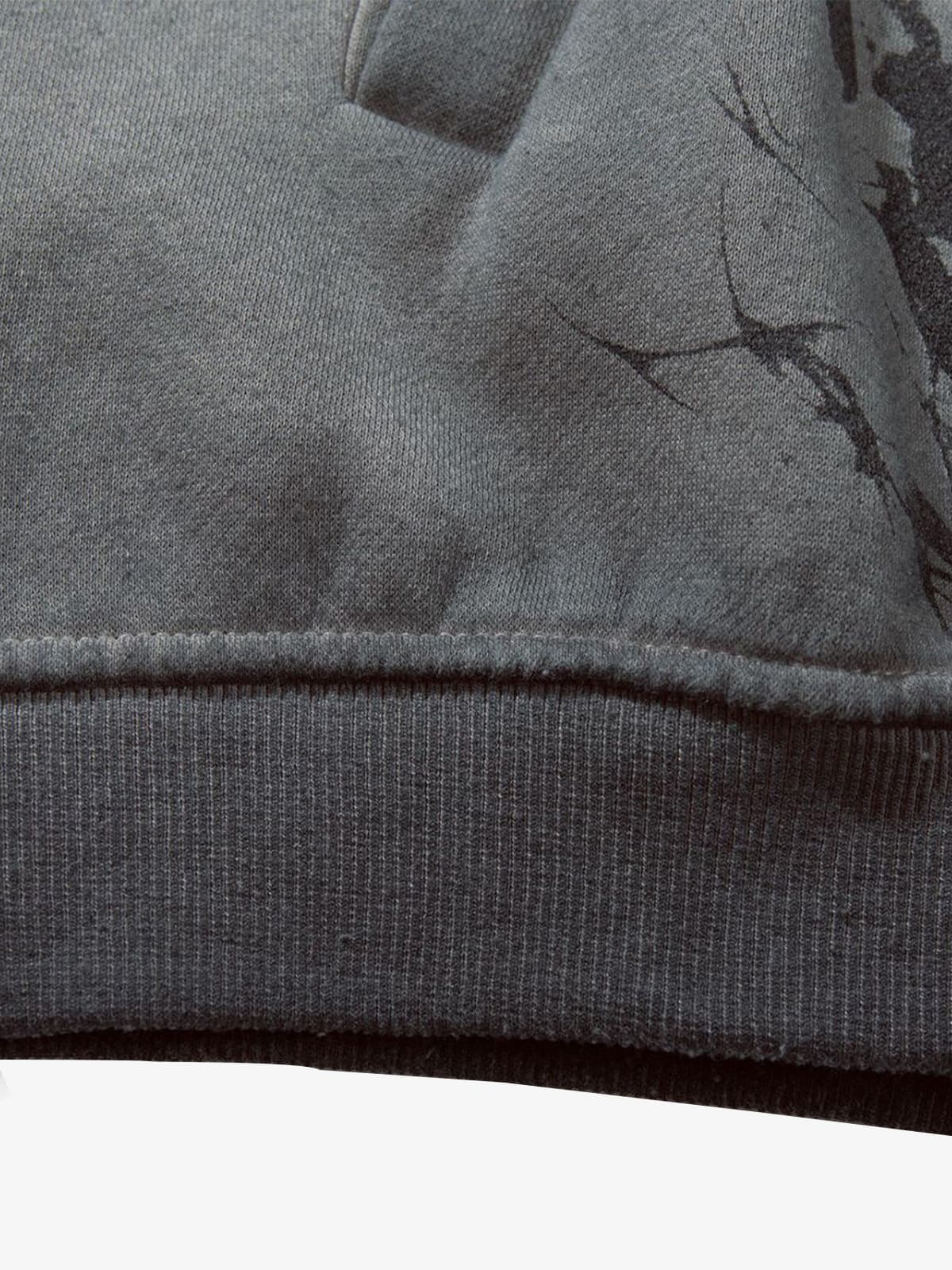 Street Washed Distressed Dark Skeletons Print Hoodie 