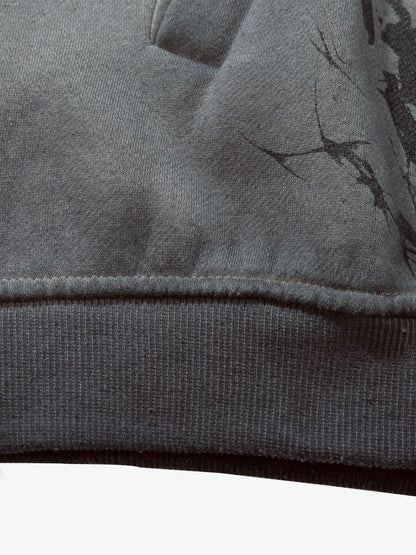 Street Washed Distressed Dark Skeletons Print Hoodie 