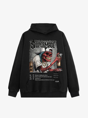 Thesupermade Punk Street Blood Red Skull Graffiti Hooded Sweatshirt 