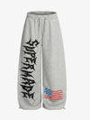 Unisex American Flag Print Sweat Casual sport pants with Drawstring Waist and Side Pockets 
