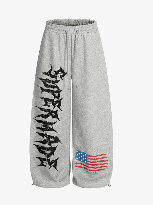 Unisex American Flag Print Sweat Casual sport pants with Drawstring Waist and Side Pockets 
