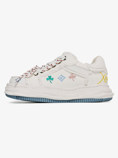 Thesupermade American Retro Patch Raw Edge Embroidered Floral Dissolving Shoes 