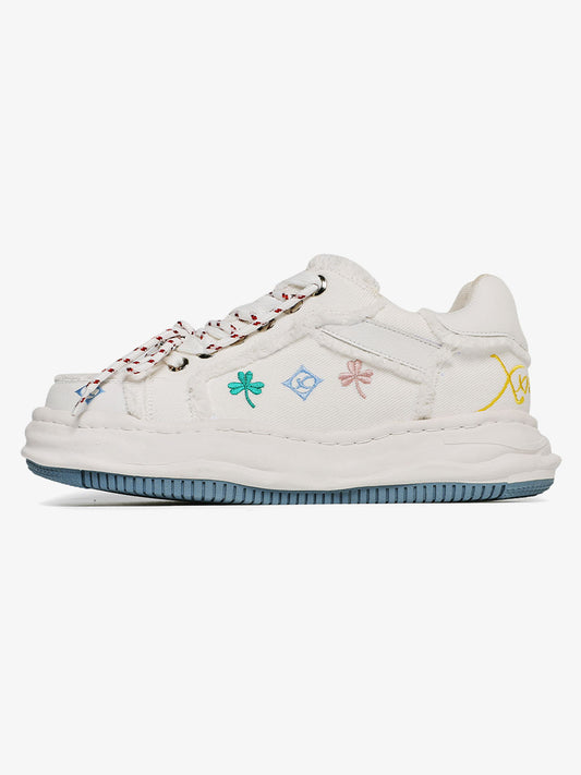 Thesupermade American Retro Patch Raw Edge Embroidered Floral Dissolving Shoes 