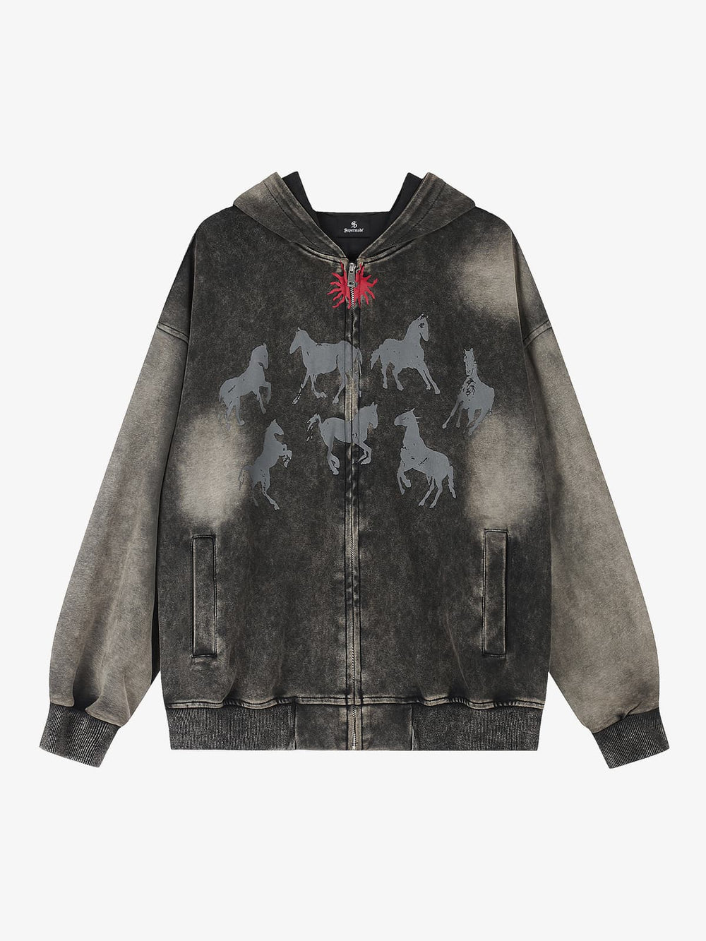 Horse Graphic Washed Distressed Hoodie