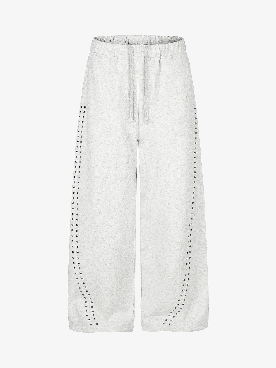 Studded Curved-Seam Wide-Leg Sweatpants