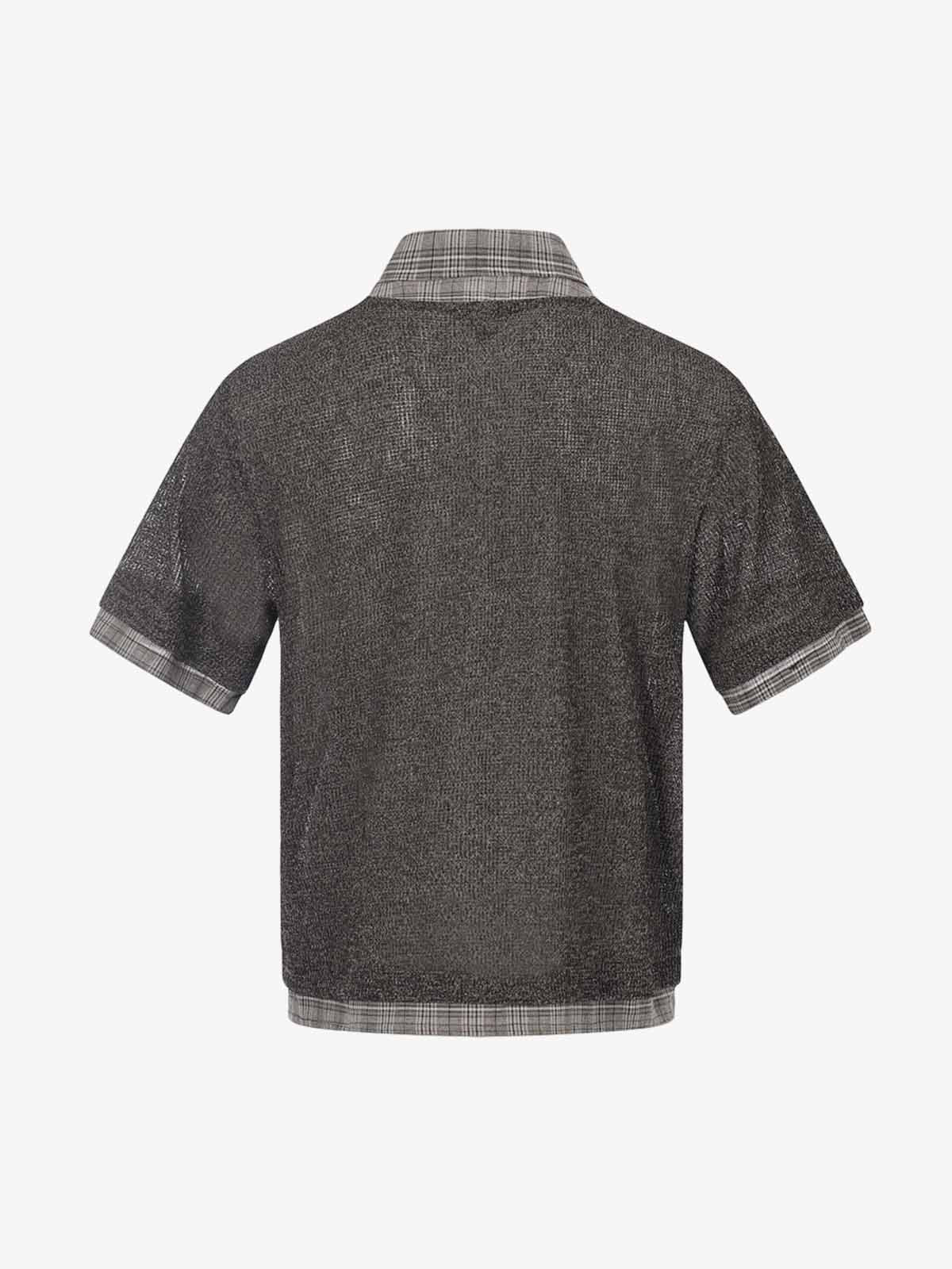 Textured Knit Plaid Layered Shirt 