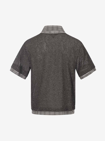 Textured Knit Plaid Layered Shirt 