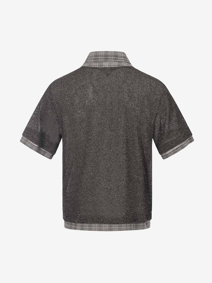Textured Knit Plaid Layered Shirt 