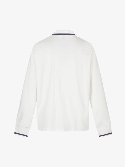 Letter Star Print Rhinestone Long-Sleeve Polo T-Shirt