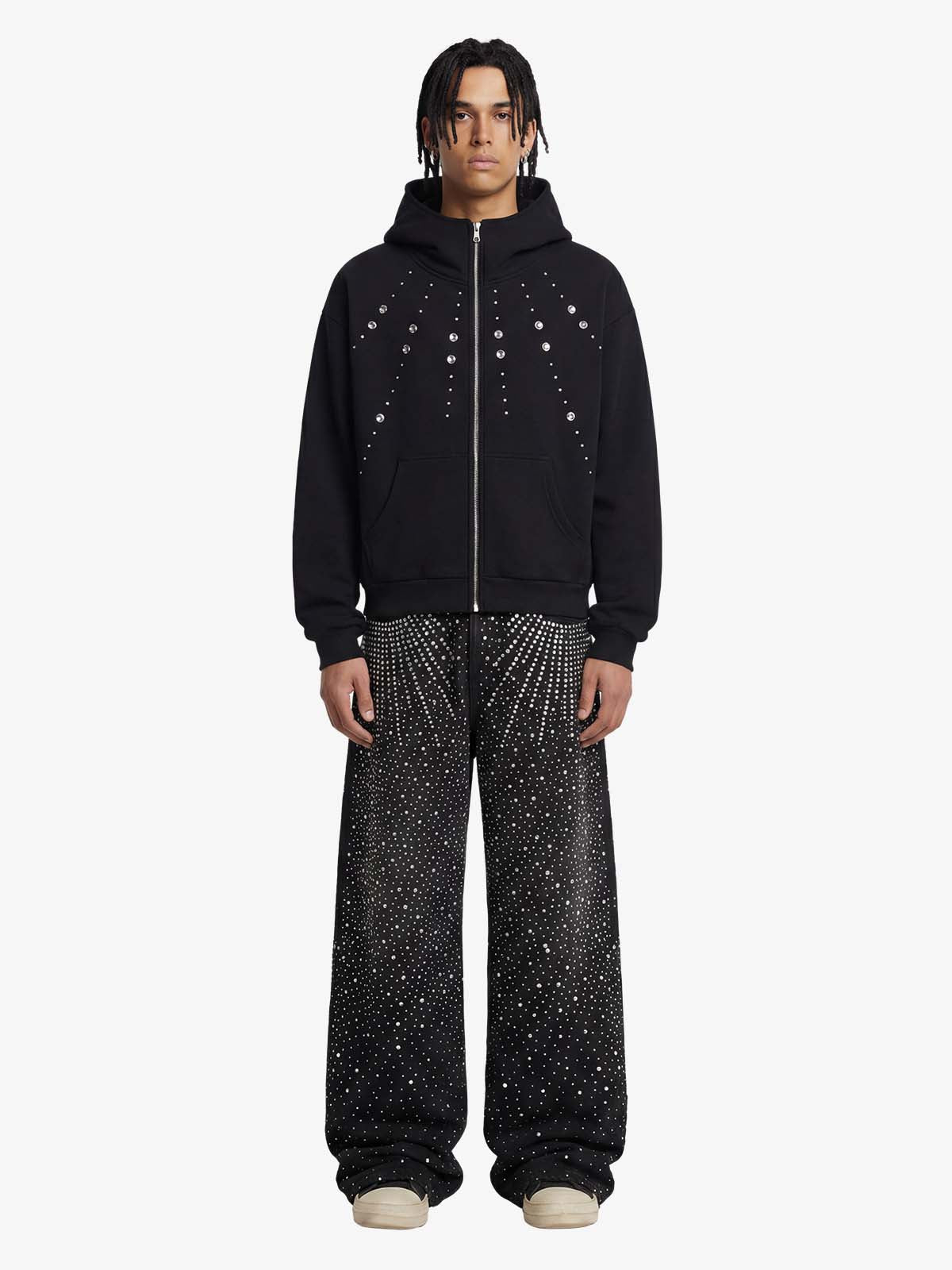 Retro Denim Full Rhinestone Design Baggy Jeans - 2545 