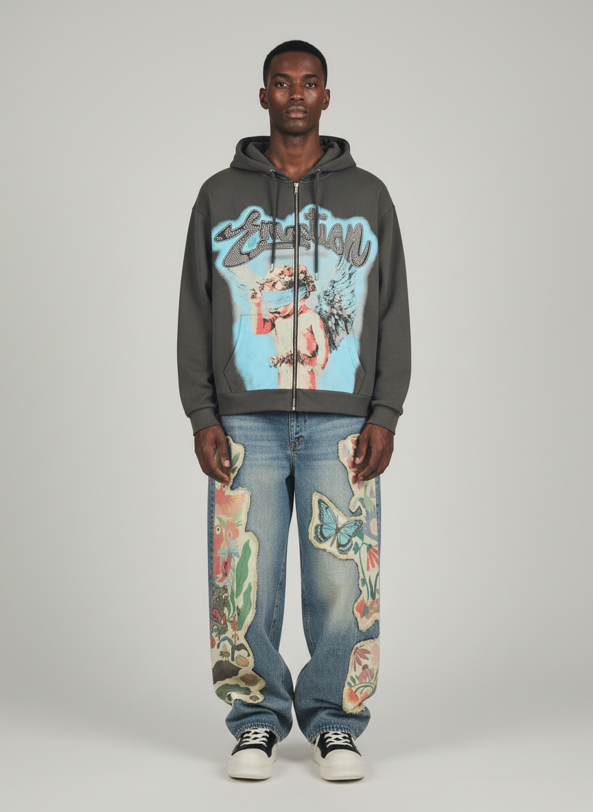 Vintage Floral Patchwork Baggy Jeans 