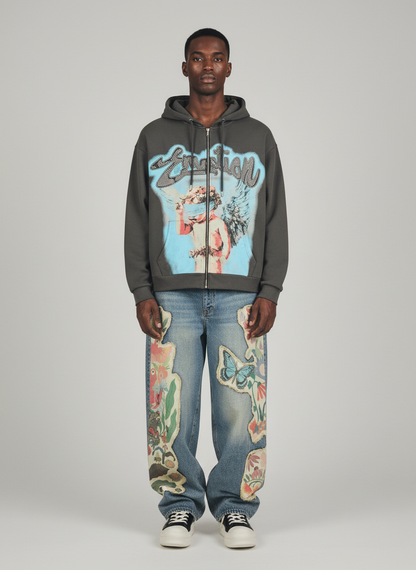 Vintage Floral Patchwork Baggy Jeans 