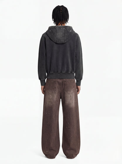 Retro Patchwork Washed Wide Leg Denim Jeans 