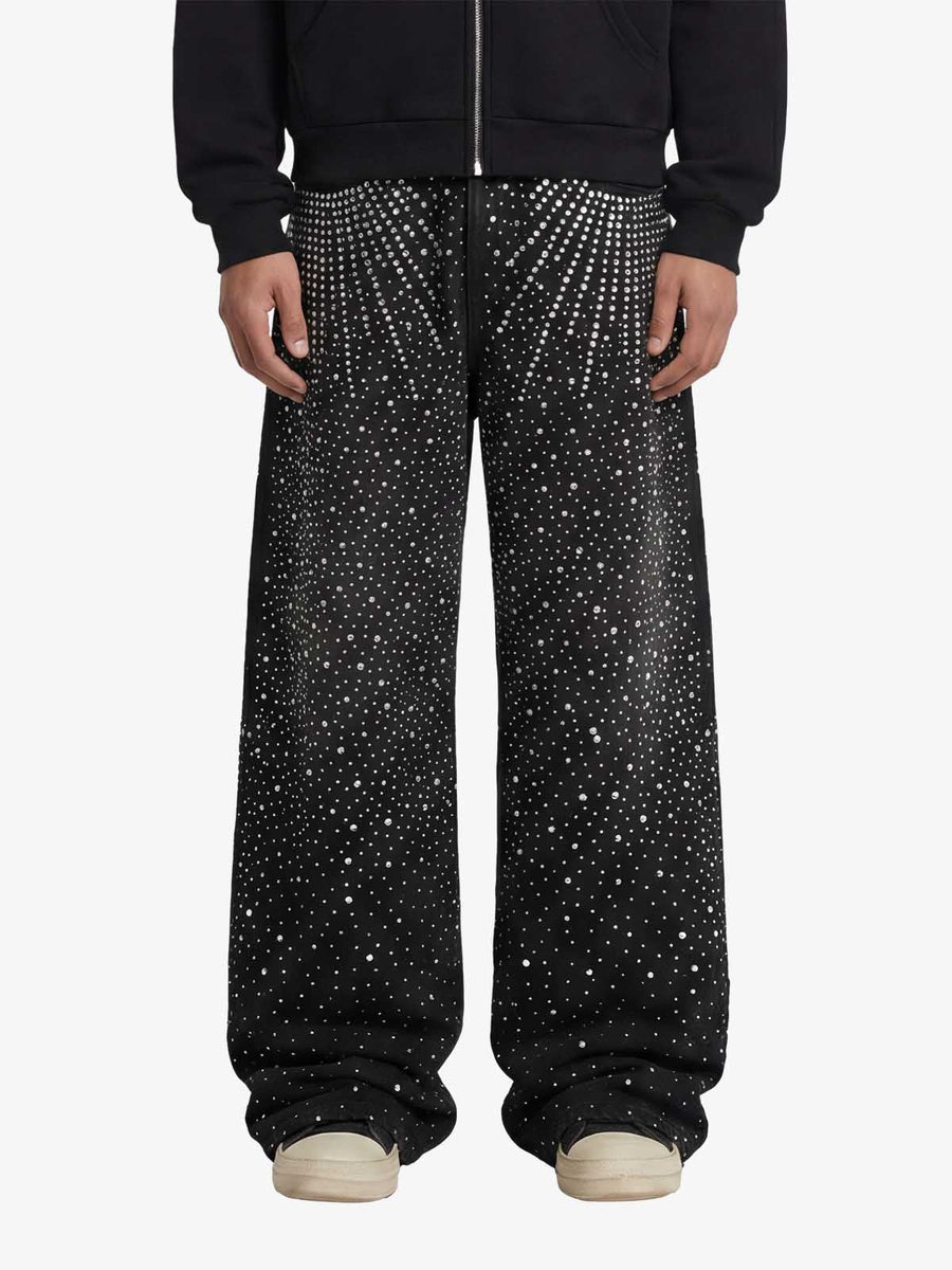Retro Denim Full Rhinestone Design Baggy Jeans - 2545 