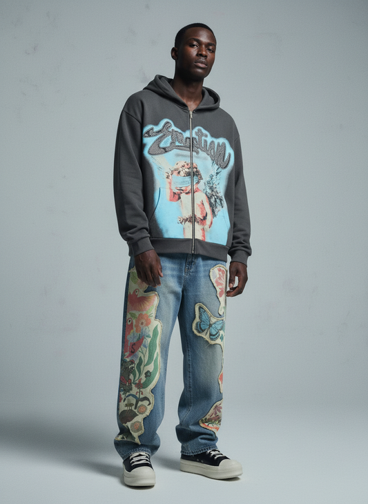 Vintage Floral Patchwork Baggy Jeans 