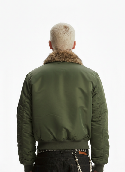 Retro Leopard Fur Collar Asymmetrical Zip Padded Jacket 