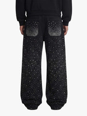 Retro Denim Full Rhinestone Design Baggy Jeans - 2545 