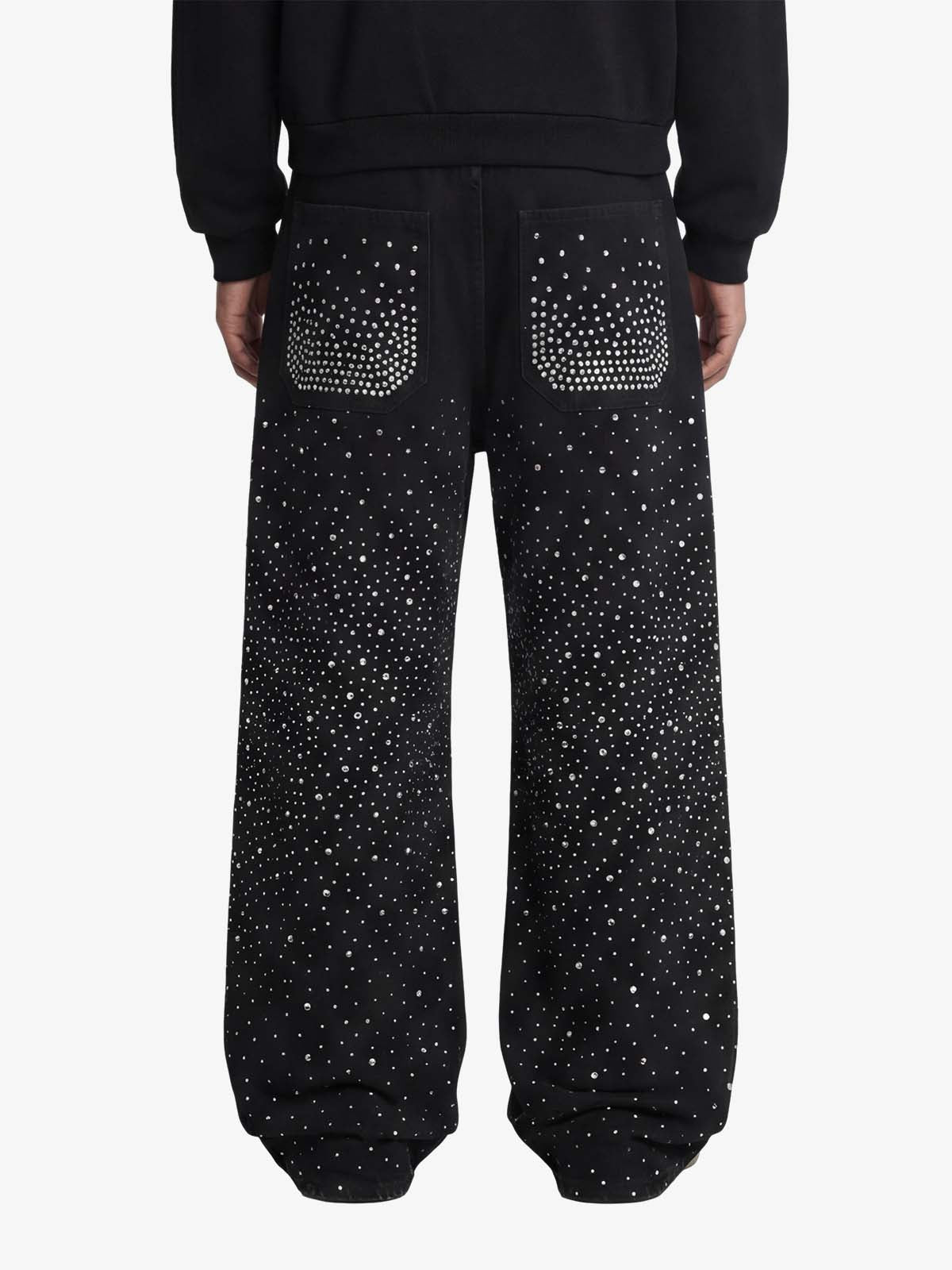 Retro Denim Full Rhinestone Design Baggy Jeans - 2545 