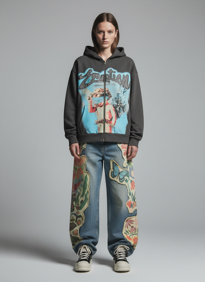 Vintage Floral Patchwork Baggy Jeans 