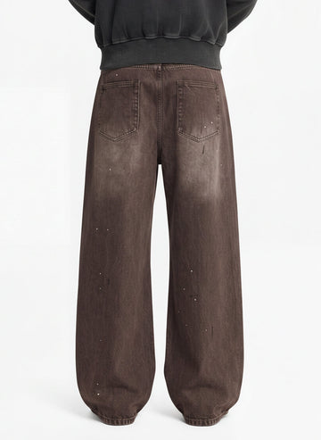 Retro Patchwork Washed Wide Leg Denim Jeans 