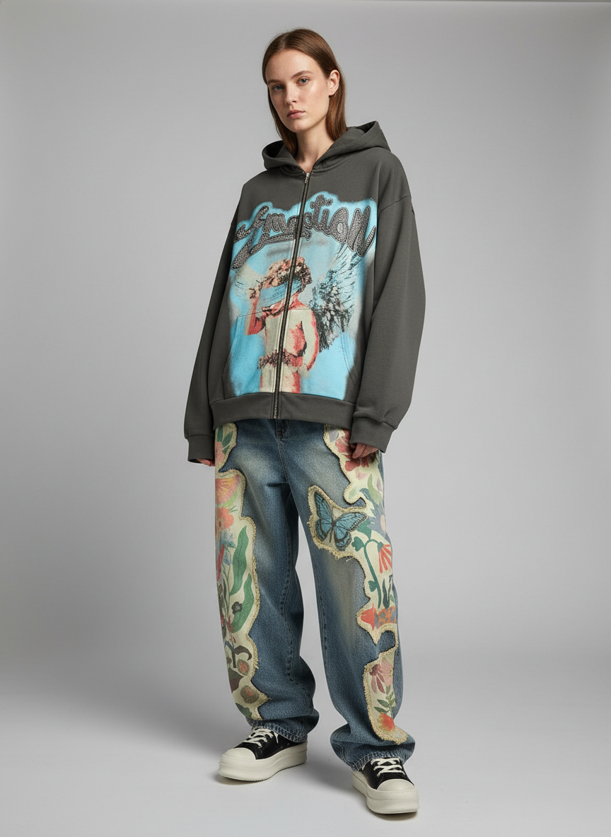 Vintage Floral Patchwork Baggy Jeans 