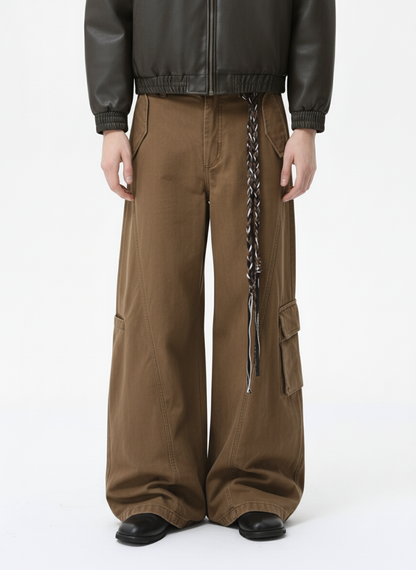 Washed Cargo Webbing Barrel Pants 