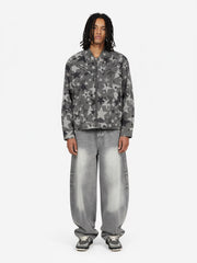 Retro Washed Distressed Curved Blade Wide-Leg Jeans 