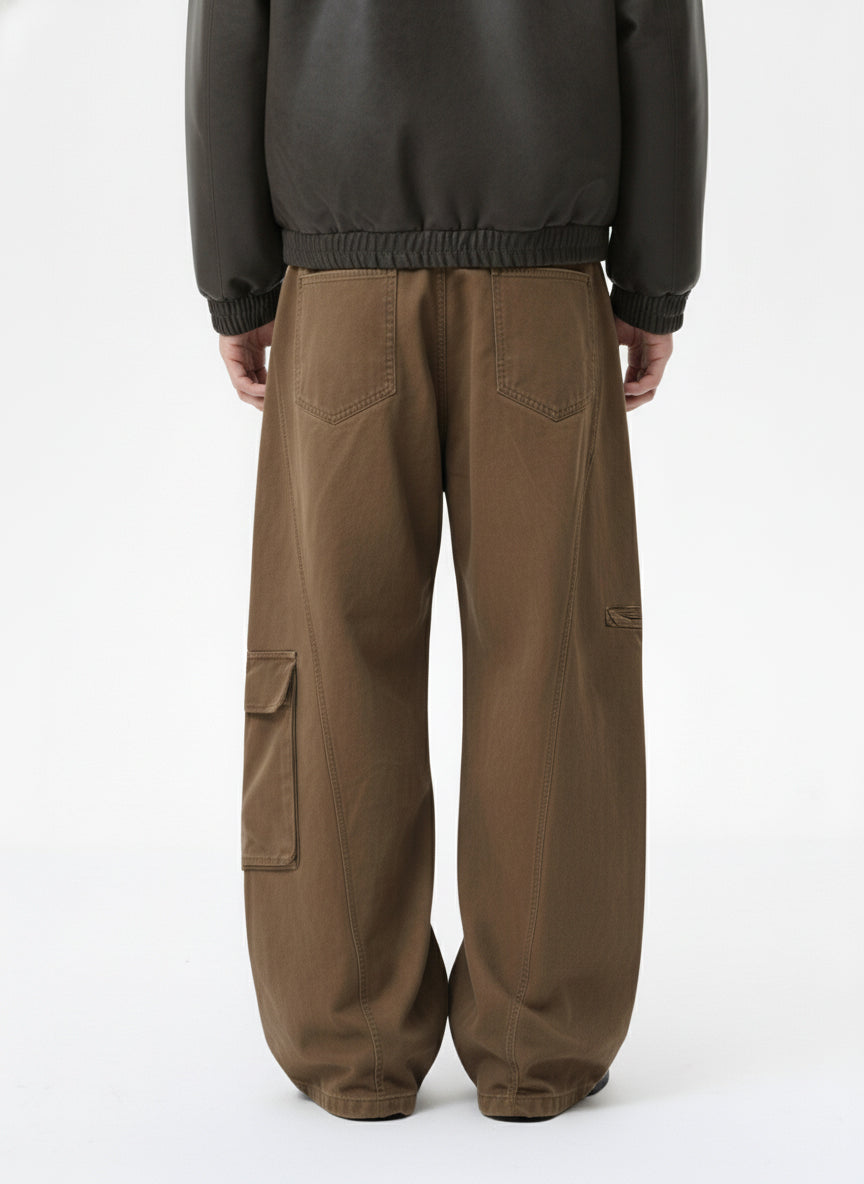 Washed Cargo Webbing Barrel Pants 