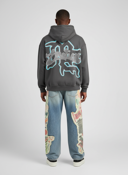 Vintage Blindfolded Angel Rhinestone Zip-Up Hoodie 