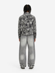 Retro Washed Distressed Curved Blade Wide-Leg Jeans 