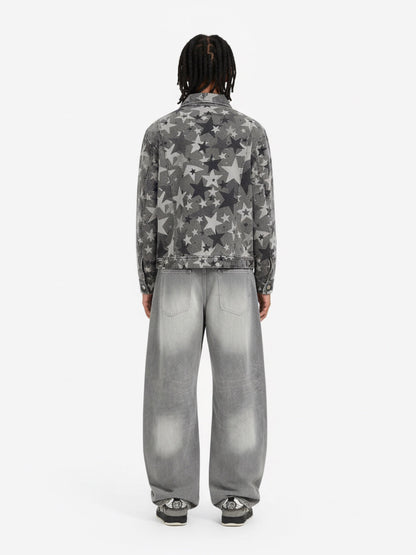 Retro Washed Distressed Curved Blade Wide-Leg Jeans 