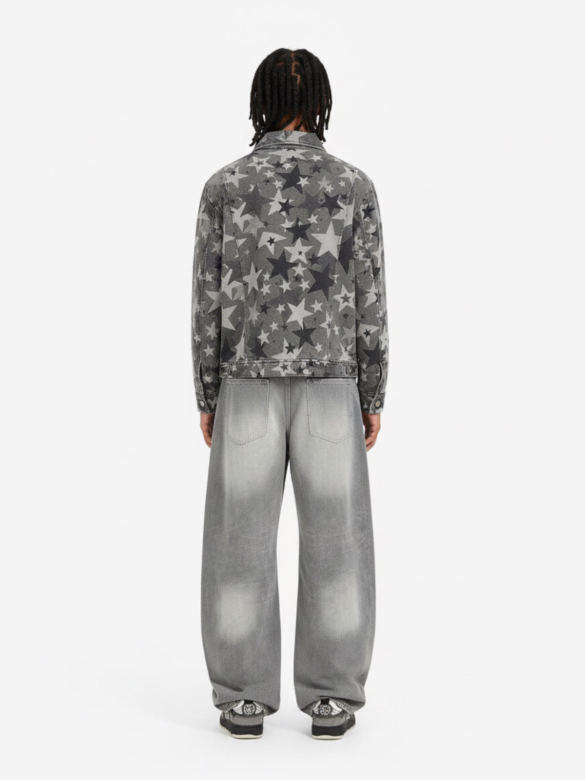 Retro Star-Printed Motorcycle Harrington Denim Jacket 