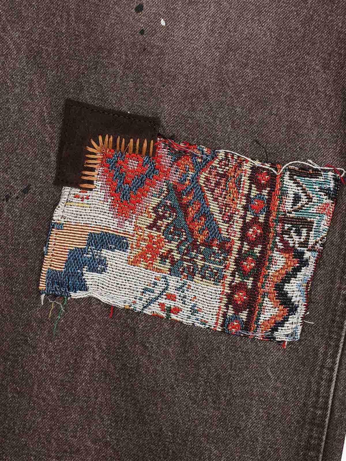 Retro Patchwork Washed Wide Leg Denim Jeans