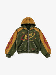 Washed Flame Graphic Zip-Up Hoodie