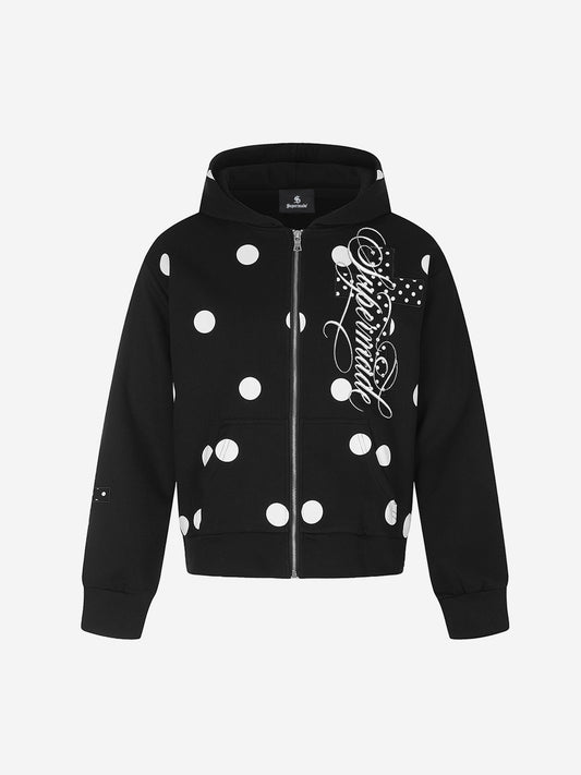 Polka Dot Logo Embroidered Cross Appliqué Zip Hoodie