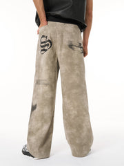 Original Large Cross Angel Print Distressed Jeans - 2552 