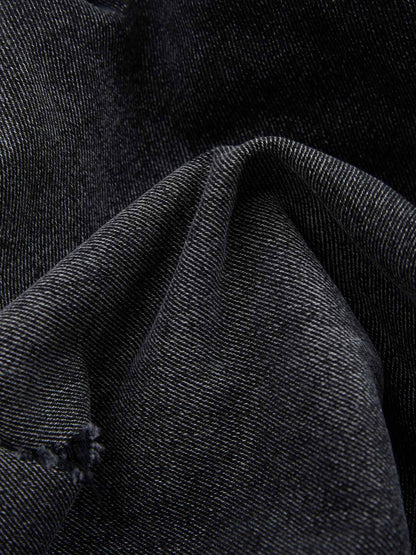 Denim Shorts with Barbed Wire Embroidery and Ripped Details for Men 