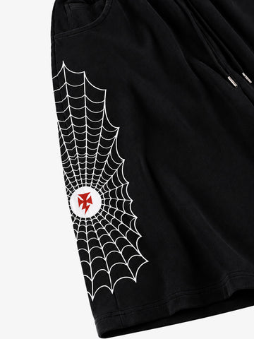 Spiderweb Print Wide-Leg Cropped Sweatpants