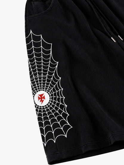 Spiderweb Print Wide-Leg Cropped Sweatpants