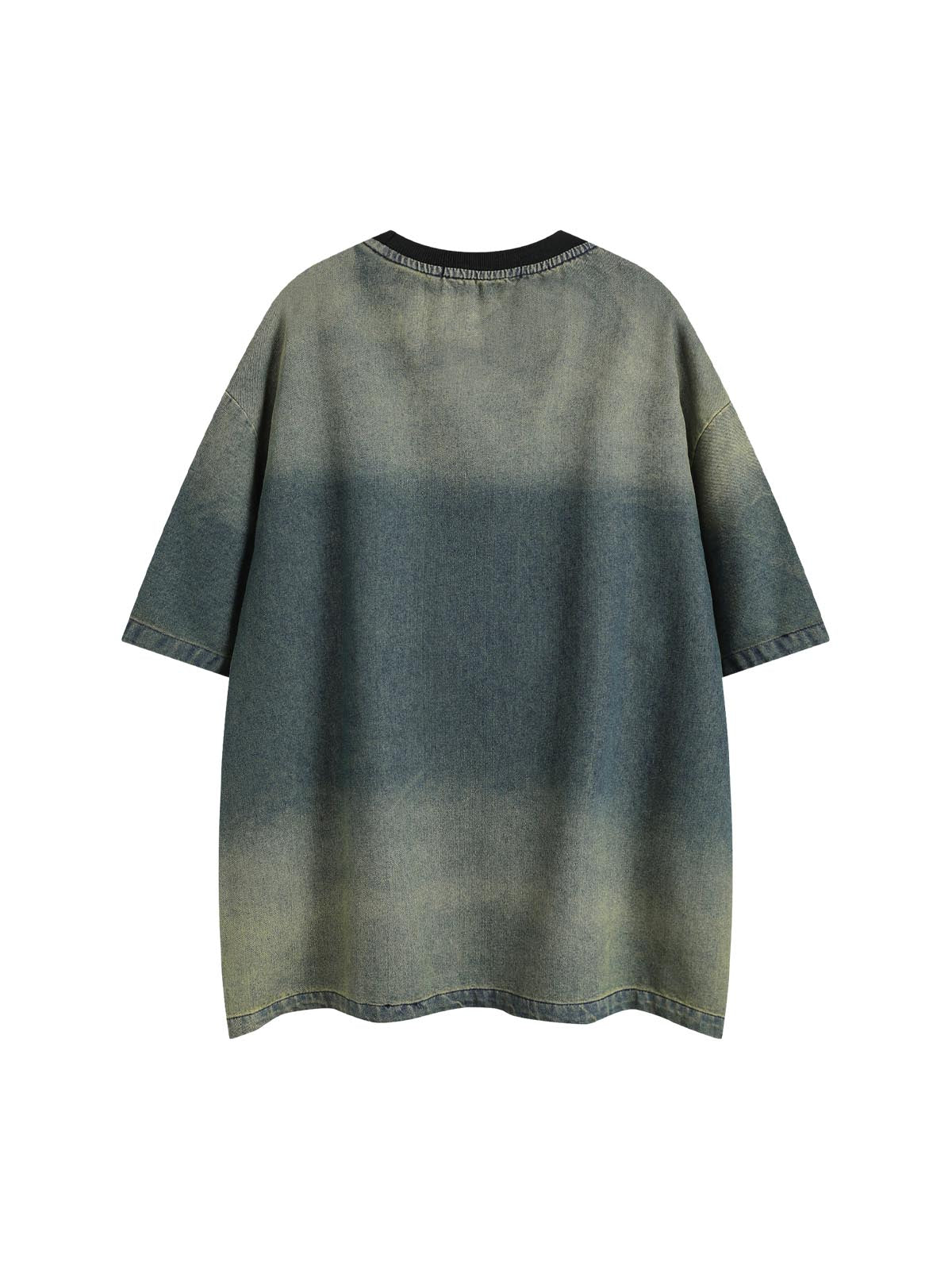 Distressed Washed Patchwork Gradient Denim T-shirt 