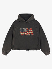 Patchwork-Grafik-Sweatshirt, gewaschen, kurz geschnitten