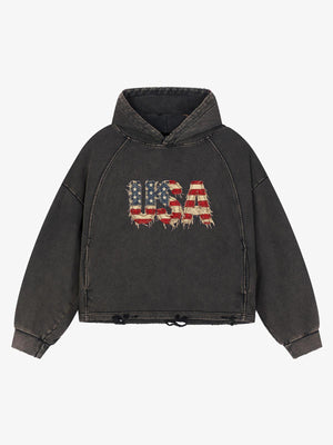 Patchwork Graphic Washed Cropped Sweatshirt