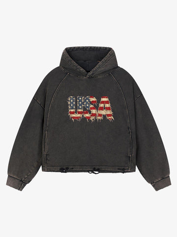Patchwork Graphic Washed Cropped Sweatshirt