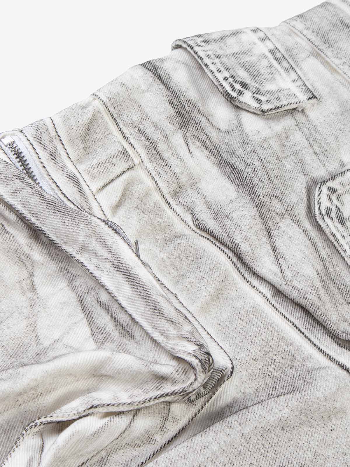 Washed Multi-Pocket Wide-Leg Cargo Jeans