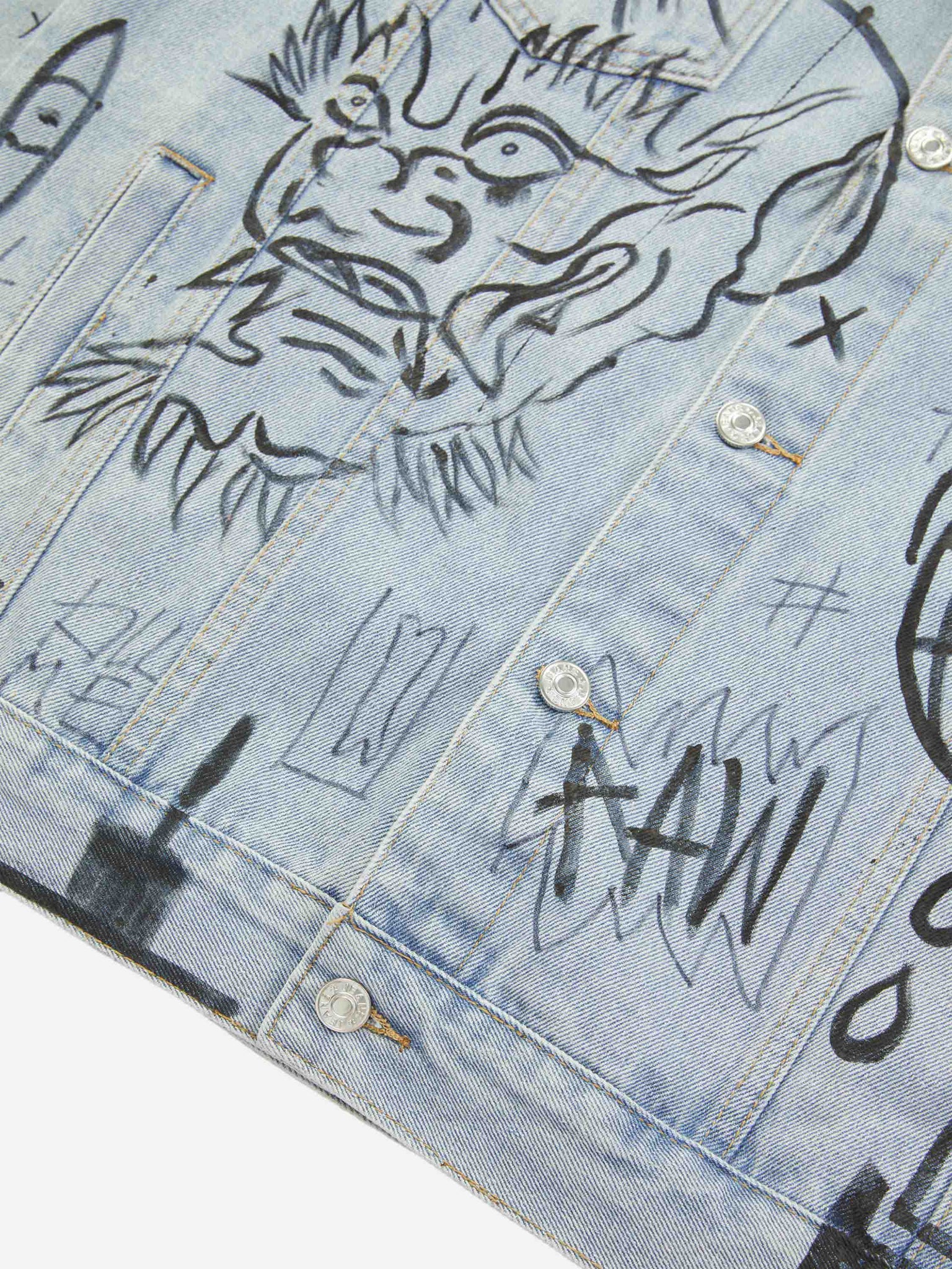 American High Street Graffiti Hand Painted Washed Denim Jacket - 1996