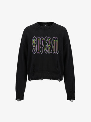 Graphic Distressed Knit Sweater