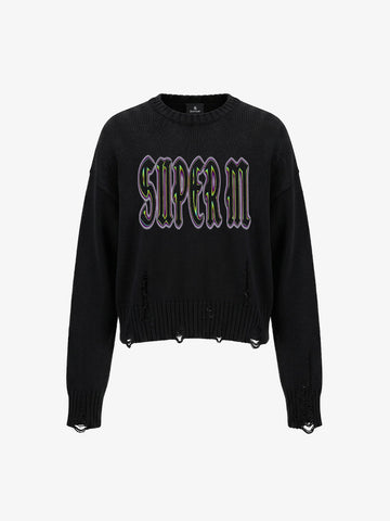 Graphic Distressed Knit Sweater