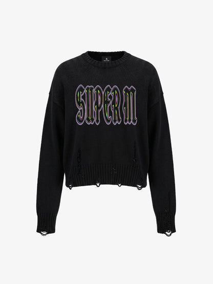 Graphic Distressed Knit Sweater